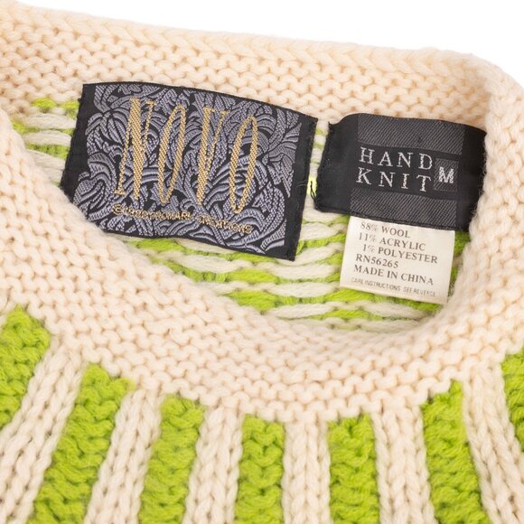 NOVO Vintage 1980s Hand Knit Wool Sweater Med Bold Neon Geometric Pattern - Picture 4 of 9